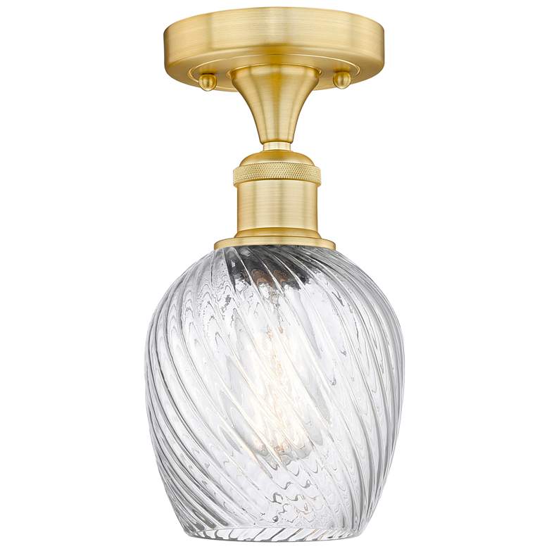 Image 1 Salina 5" Wide Satin Gold Flush Mount With Clear Spiral Fluted Glass S