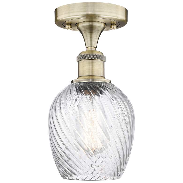 Image 1 Salina 5"W Antique Brass Flush Mount With Clear Spiral Fluted Glass Sh