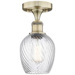 Salina 5"W Antique Brass Flush Mount With Clear Spiral Fluted Glass Sh