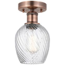 Salina 5"W Antique Copper Flush Mount With Clear Spiral Fluted Glass S