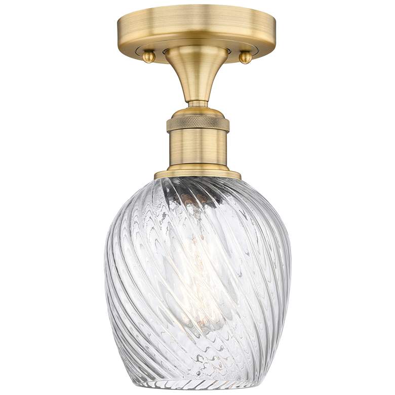 Image 1 Salina 5"W Brushed Brass Flush Mount With Clear Spiral Fluted Glass Sh