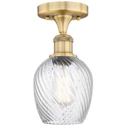 Salina 5"W Brushed Brass Flush Mount With Clear Spiral Fluted Glass Sh