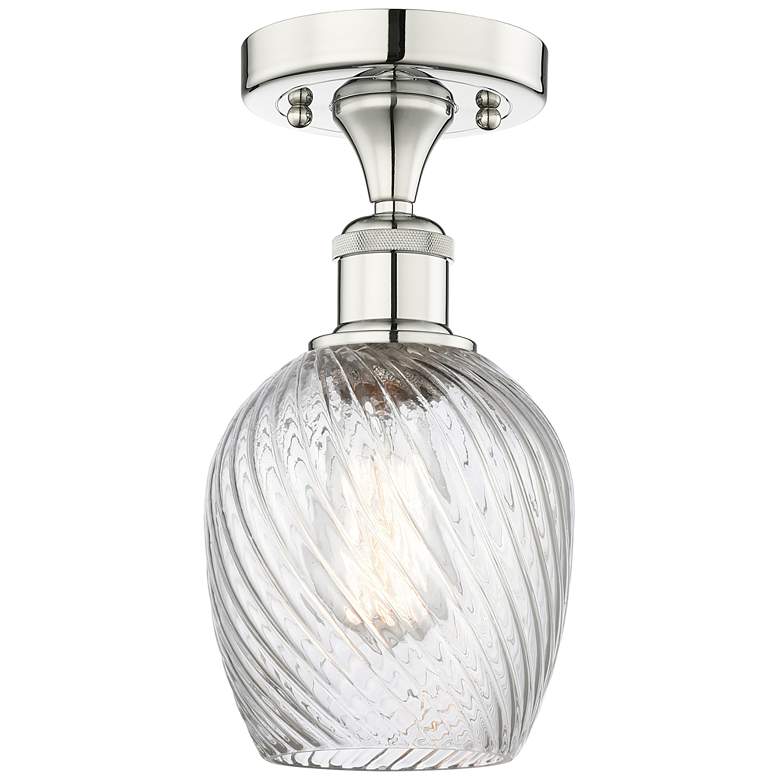 Image 1 Salina 5"W Polished Nickel Flush Mount With Clear Spiral Fluted Glass