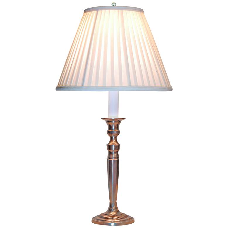 Image 1 Salisbury Candlestick 24" Pewter Table Lamp with Pleated Silk Shade