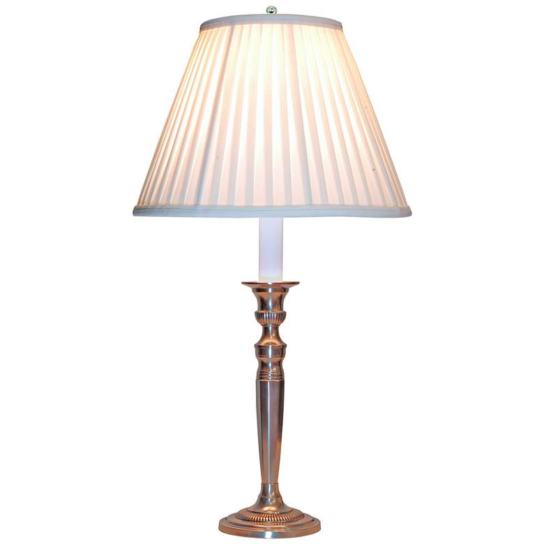 Image 1 Salisbury Candlestick Pewter Table Lamp with Pleated Silk Shade