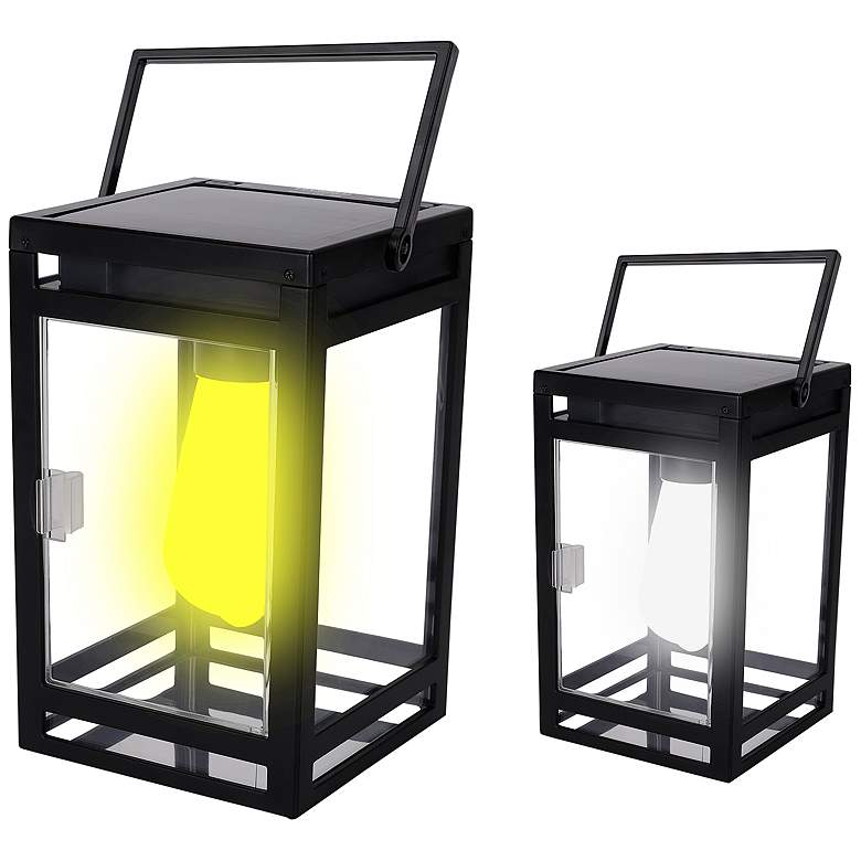 Image 1 Salish 7 3/4 inch High Black LED Solar Portable Lantern Light