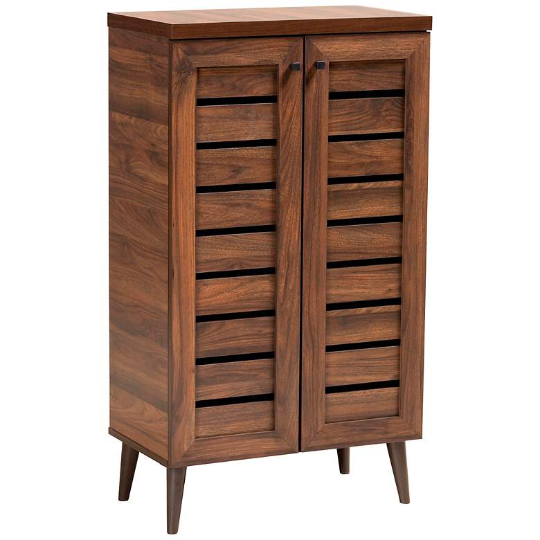 Image 2 Salma 23 2/3"W Walnut Brown Wood 2-Door Shoe Storage Cabinet