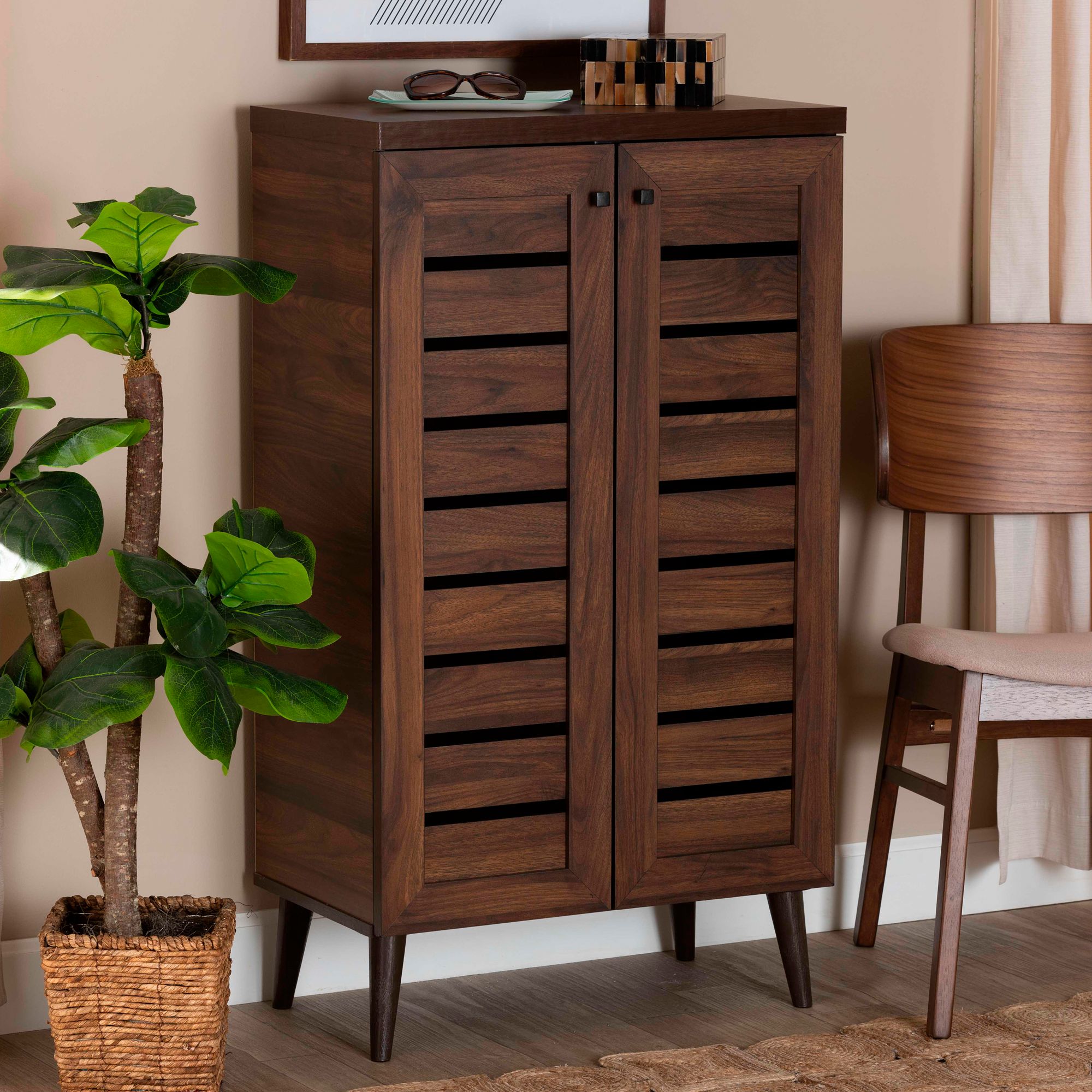 Salma 23 2 3 W Walnut Brown Wood 2 Door Shoe Storage Cabinet