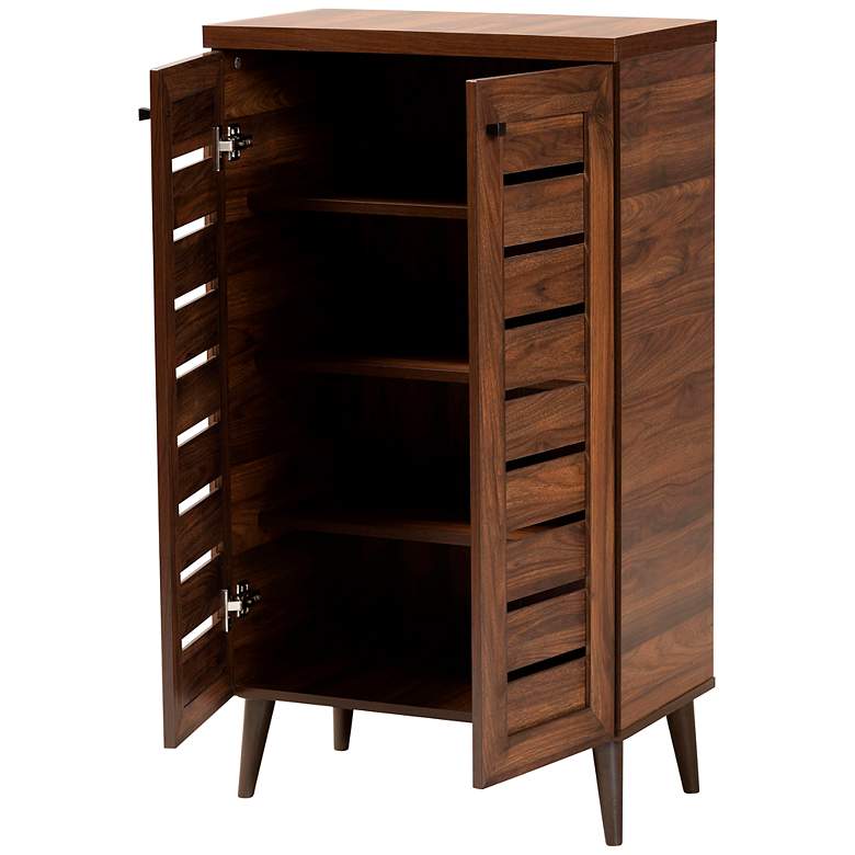 Image 6 Salma 23 2/3 inchW Walnut Brown Wood 2-Door Shoe Storage Cabinet more views