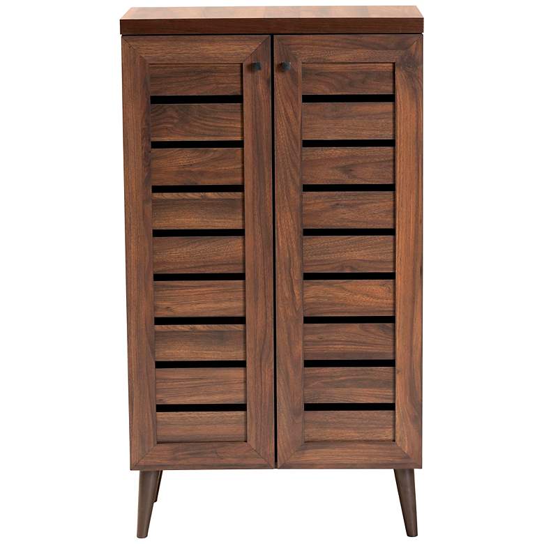 Image 7 Salma 23 2/3 inchW Walnut Brown Wood 2-Door Shoe Storage Cabinet more views