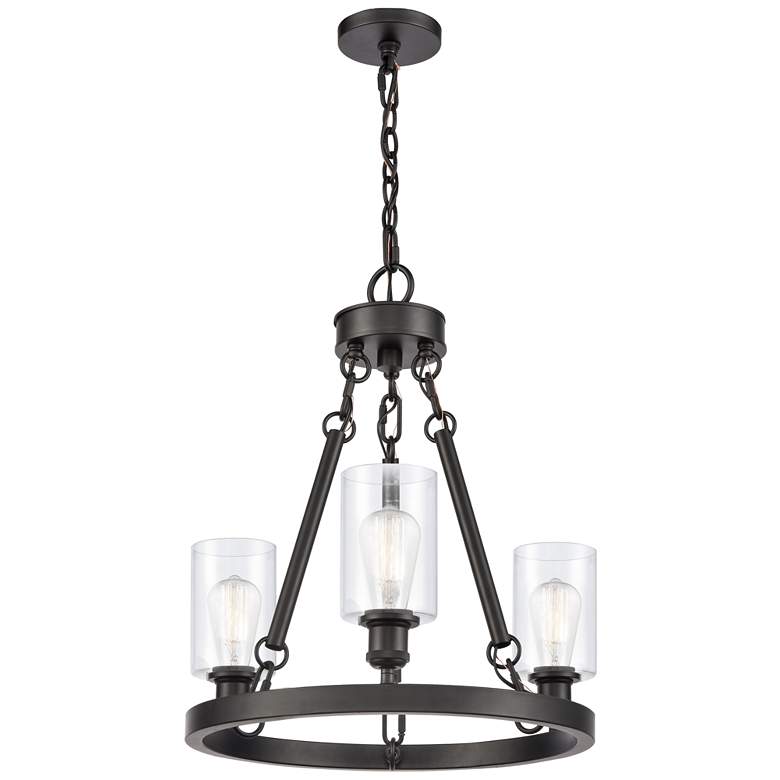 Image 1 Saloon 20" 3-Light Matte Black Chandelier w/ Clear Shade