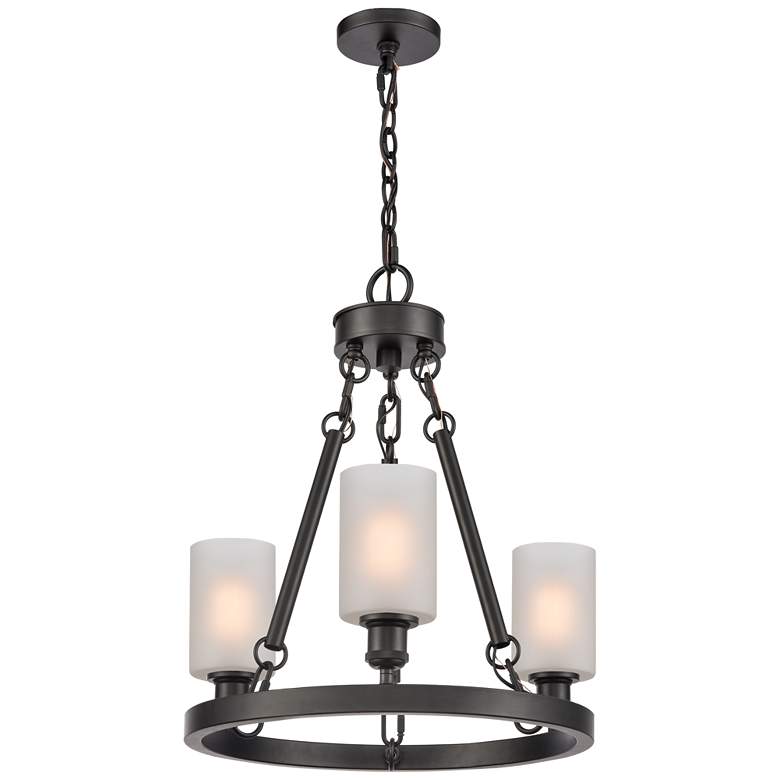 Image 1 Saloon 20" 3-Light Matte Black Chandelier w/ Matte White Shade