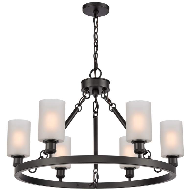 Image 1 Saloon 30" 6-Light Matte Black Chandelier w/ Matte White Shade
