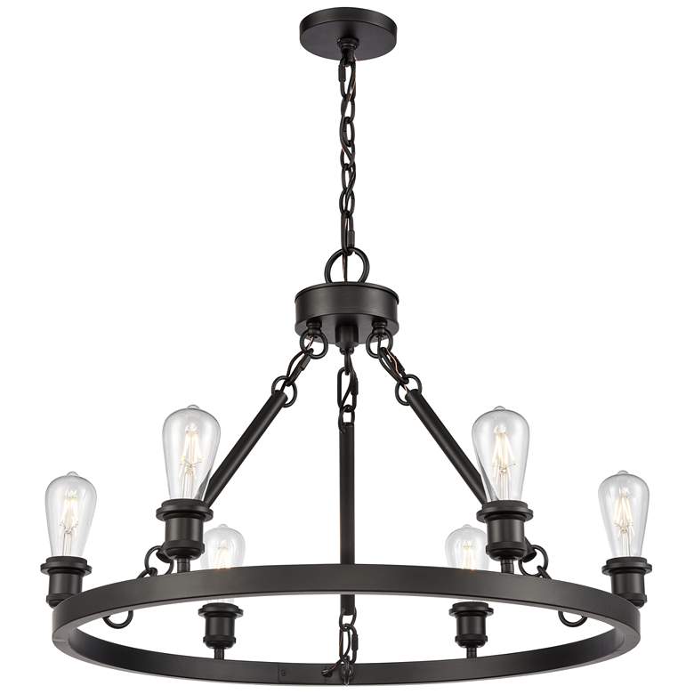 Image 1 Saloon 6-Light 30 inch Matte Black Finish LED Chandelier with