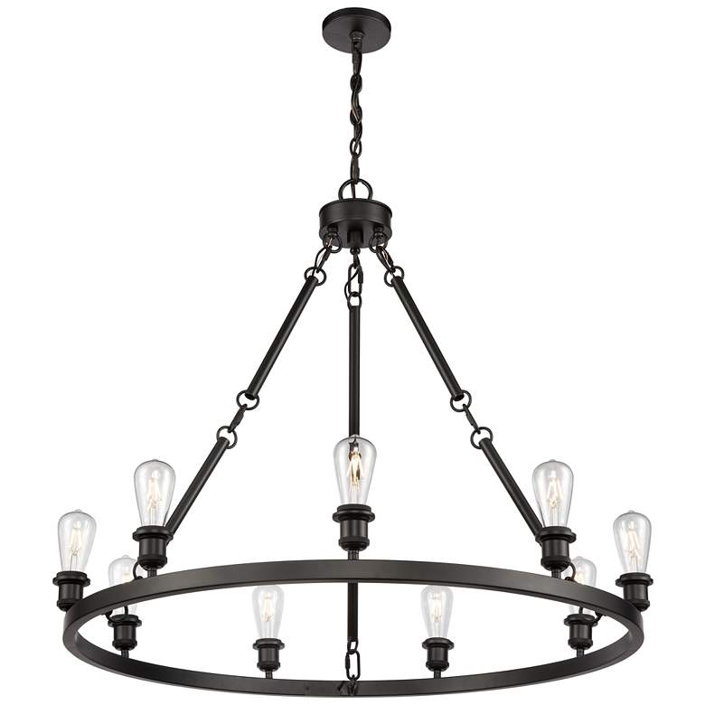 Image 1 Saloon 9-Light 40" Matte Black Finish LED Chandelier with