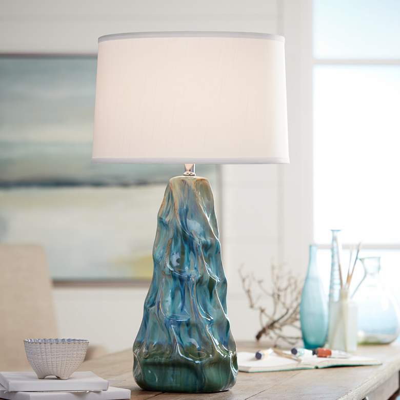 Image 1 Salt Water Taffey Turquoise Blue Ceramic Table Lamp