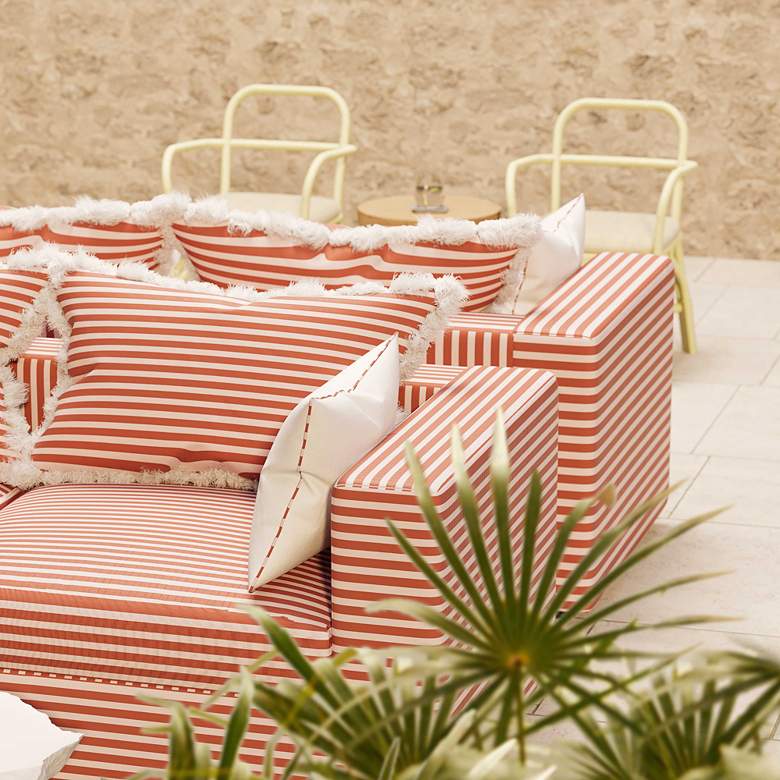 Image 5 Salty 84 1/4 inch Wide Coral Striped Outdoor Sofa more views