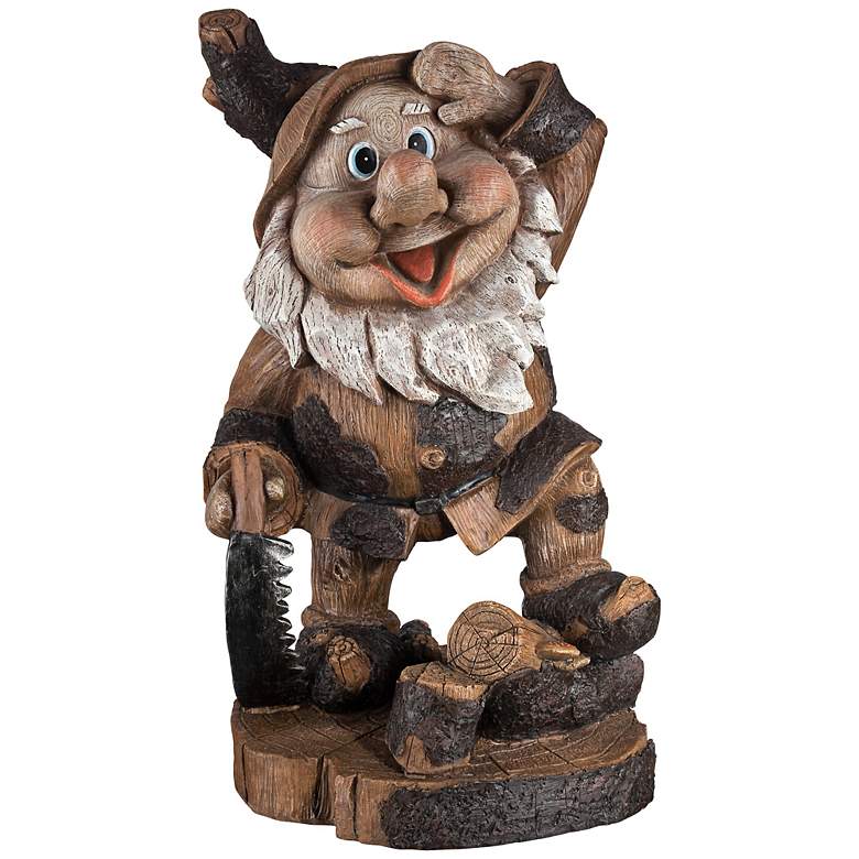 Image 1 Saluting Gnome Woodworker 15 inch High Outdoor Garden Statue