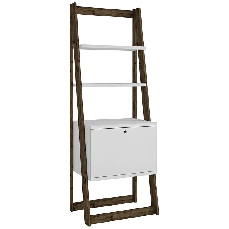 Image 1 Salvador 70 1/2 inch High White and Oak Modern Ladder Bookcase