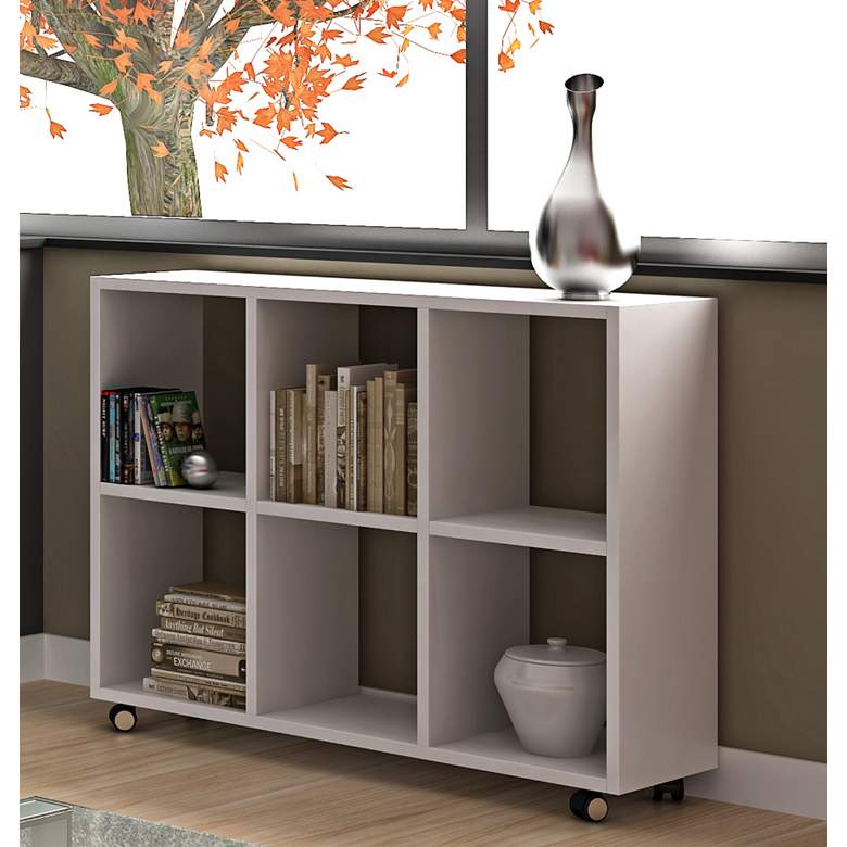 Image 1 Salvador White Wood 6-Shelf Bookcase with Casters