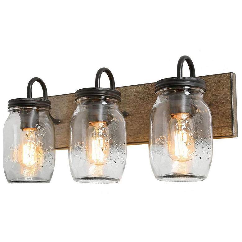 Image 1 Salvish 3-Light 18 inch Wide Brown Bath Light with Glass Shade