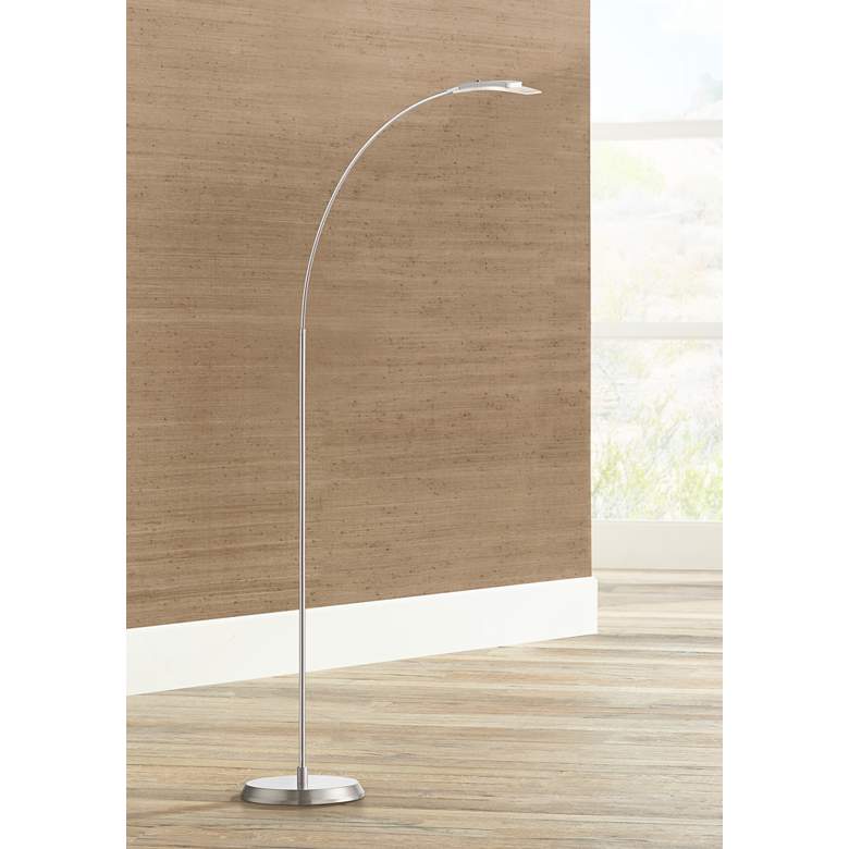 Image 1 Salvo Satin Nickel Finish Modern LED Floor Lamp