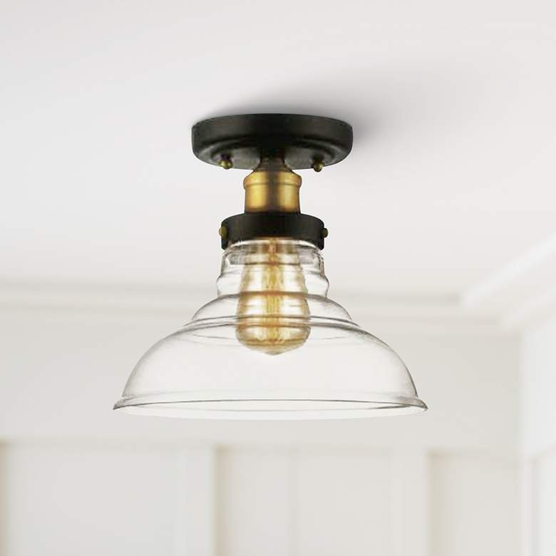 Image 1 Salzburg 8" Wide Black and Antique Brass Ceiling Light