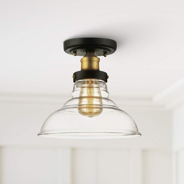 Image 1 Salzburg 8 inch Wide Black and Antique Brass Ceiling Light