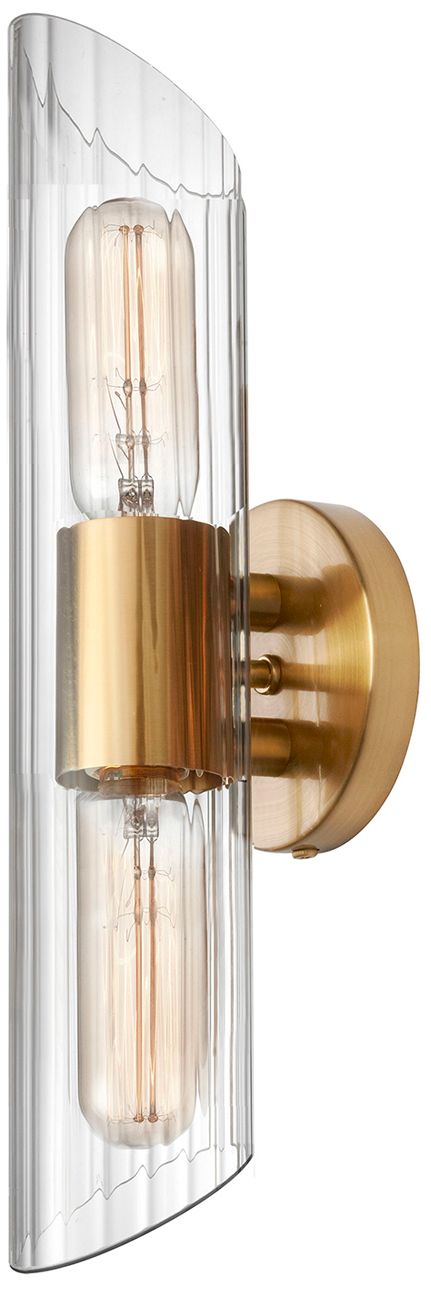 Image 2 Samantha 16"W 2 Light Aged Brass Vanity Light With Fluted Glass Shade