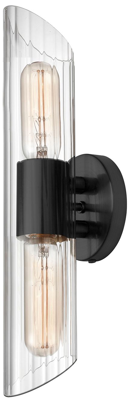 Samantha 16"W 2 Light Matte Black Vanity Light With Fluted Glass Shade