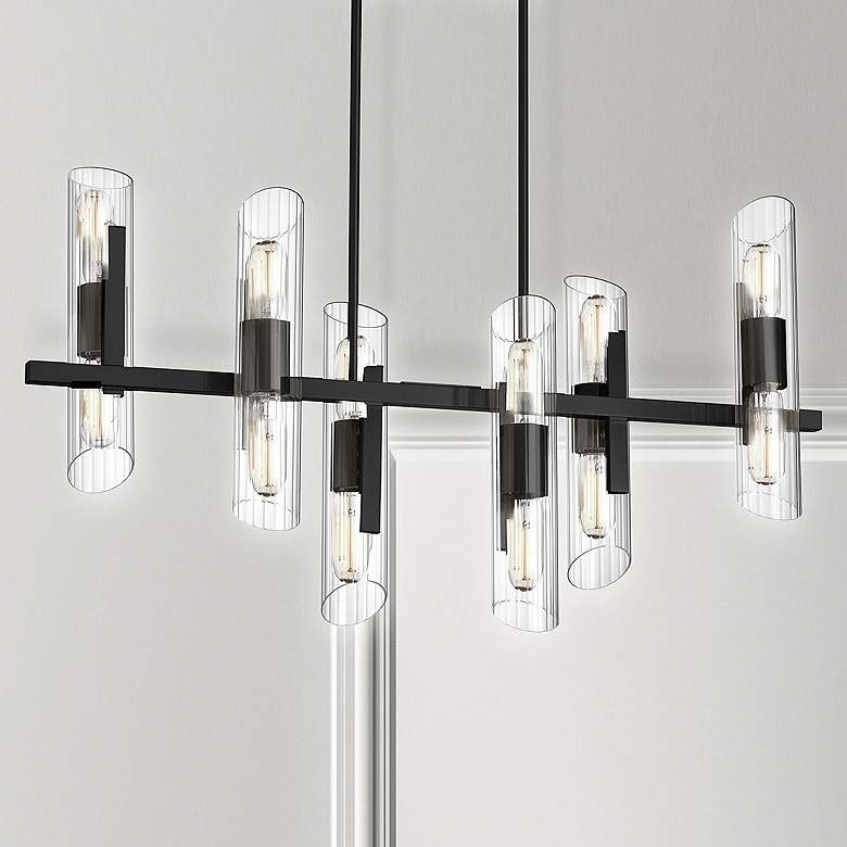 Image 1 Samantha 40" Wide Black 12-Light Linear Chandelier