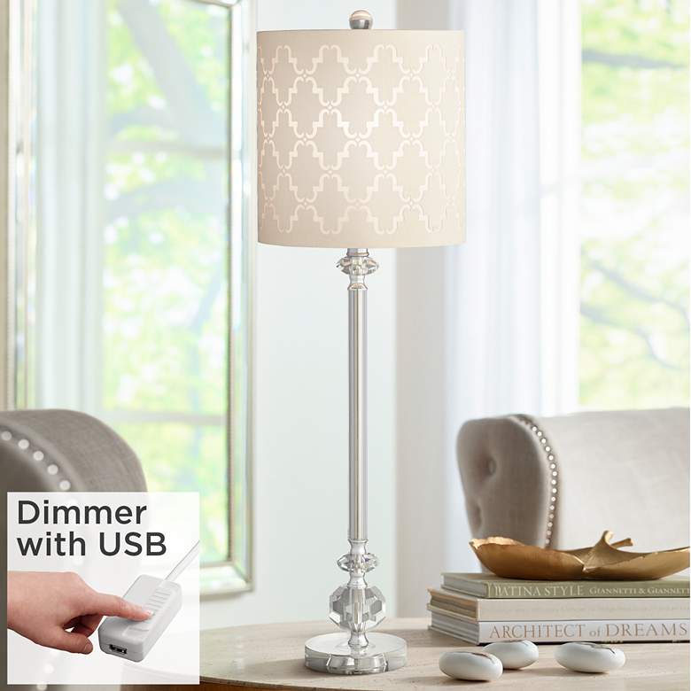 Image 1 Samantha Crystal Column Table Lamp with Dimmer with USB Port