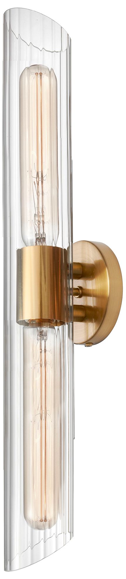 Samantha Transitional 2 Light Aged Brass Vanity w/ Clear Fluted Glass
