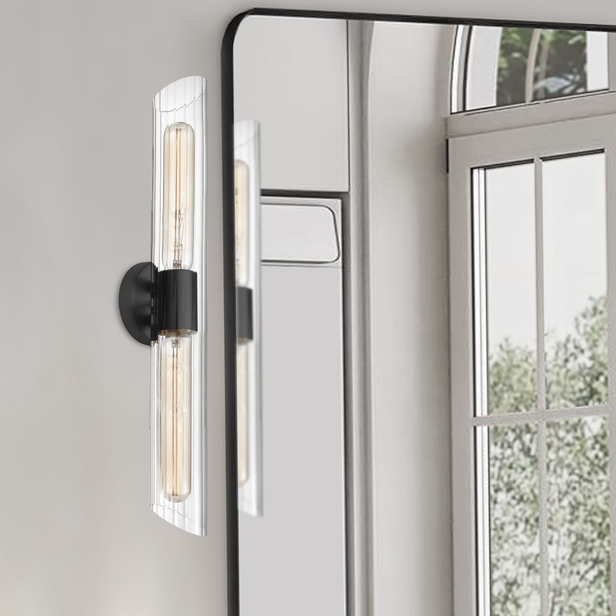 Image 3 Samantha Transitional 2 Light Matte Black Vanity w/ Clear Fluted Glass more views