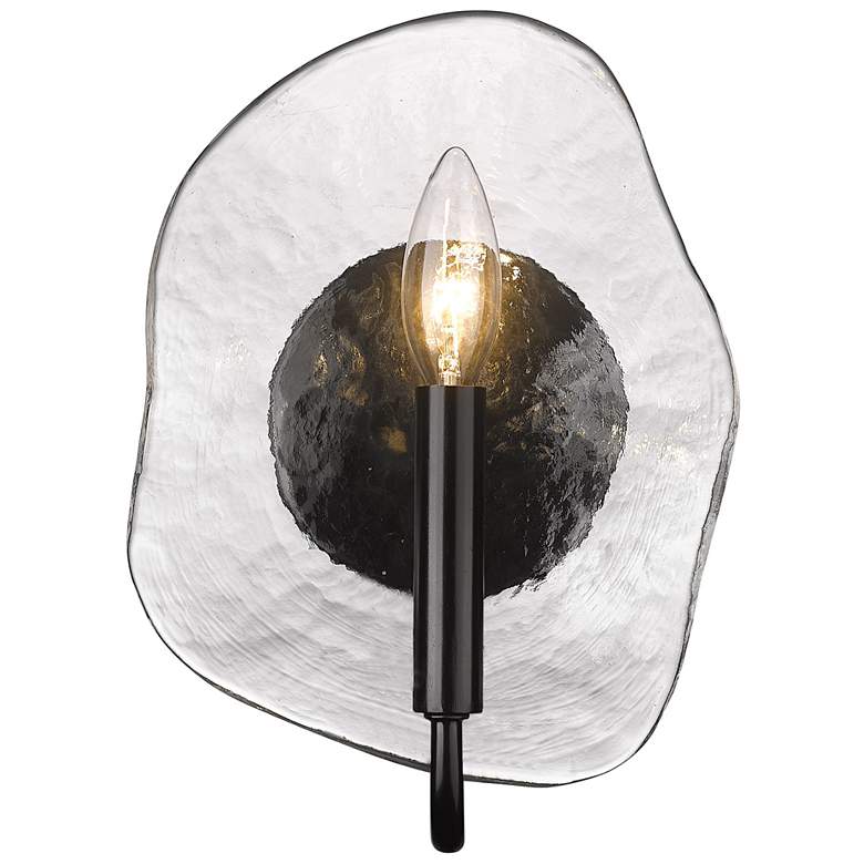 Image 1 Samara 7 3/4 inch Wide 1-Light Matte Black Wall Sconce With Hammered Glass