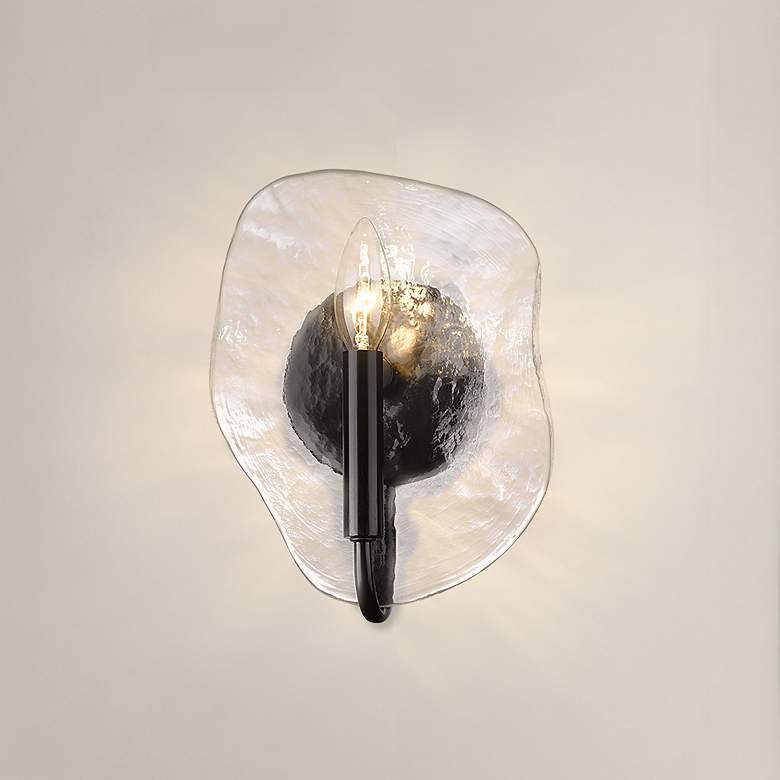 Image 1 Samara 7 3/4" Wide 1-Light Matte Black Wall Sconce With Hammered Glass