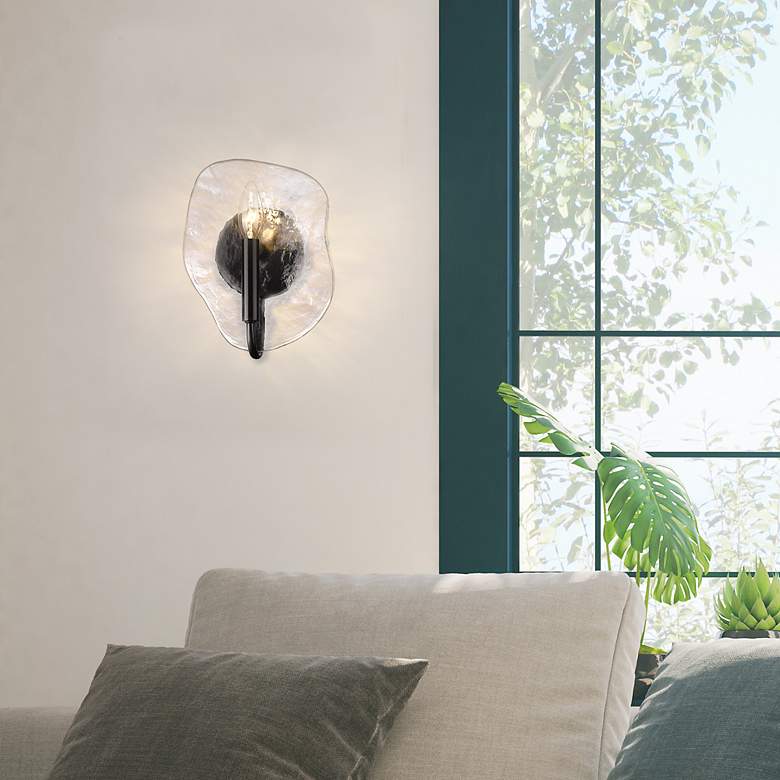 Image 7 Samara 7 3/4" Wide 1-Light Matte Black Wall Sconce With Hammered Glass more views