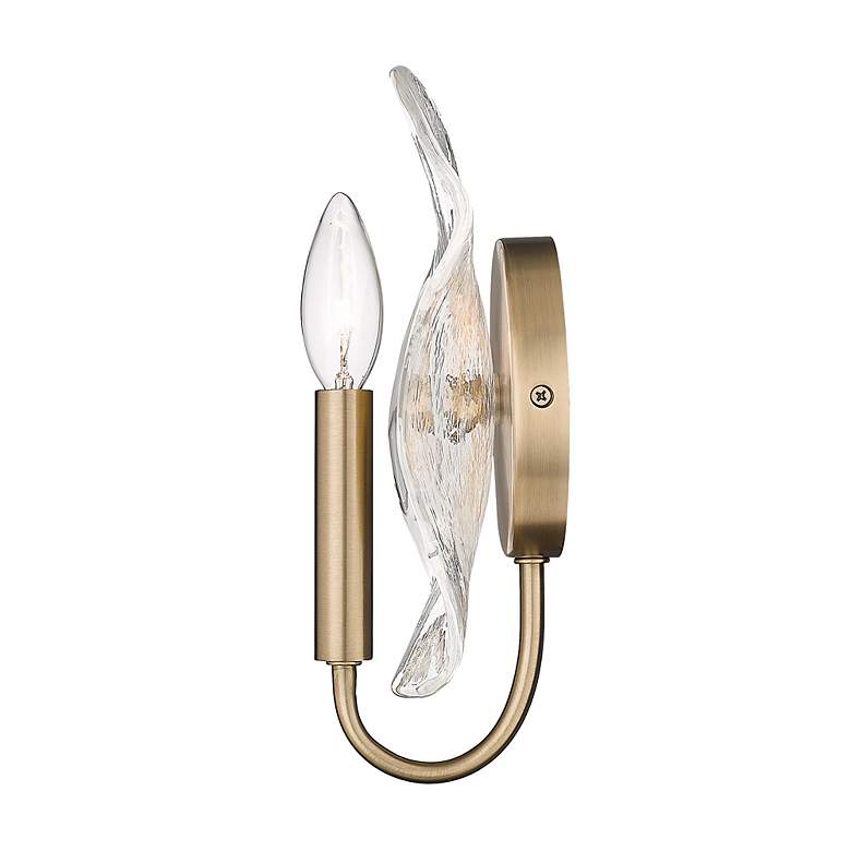 Image 3 Samara 7 3/4" Wide Wall Sconce in Modern Brass with Hammered Water Gla more views