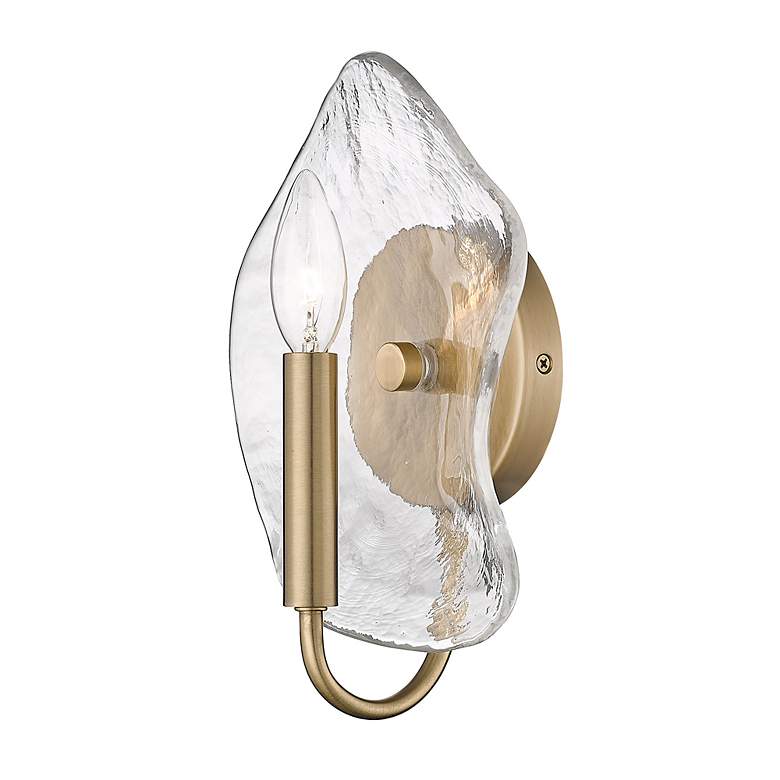 Image 4 Samara 7 3/4" Wide Wall Sconce in Modern Brass with Hammered Water Gla more views