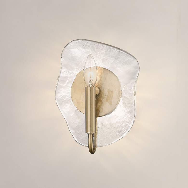 Image 7 Samara 7 3/4" Wide Wall Sconce in Modern Brass with Hammered Water Gla more views