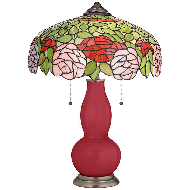 Image 1 Samba Gourd Tiffany-Style Table Lamp with Rose Bloom Shade
