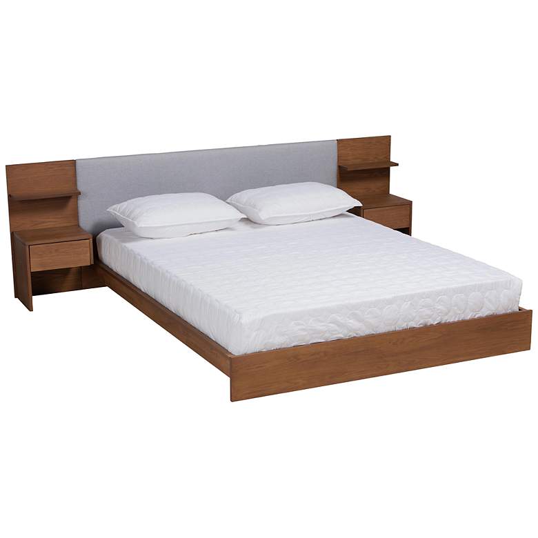 Image 2 Sami Walnut Brown Queen Platform Storage Bed w/ Nightstands