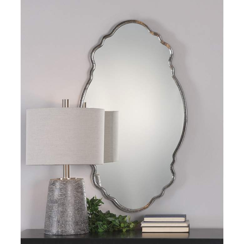 Image 1 Samia Metallic Silver Iron 20 3/4" x 36" Oval Wall Mirror