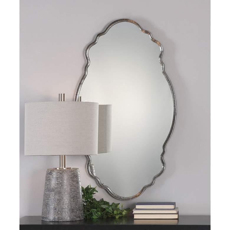 Image 1 Samia Metallic Silver Iron 20 3/4 inch x 36 inch Oval Wall Mirror