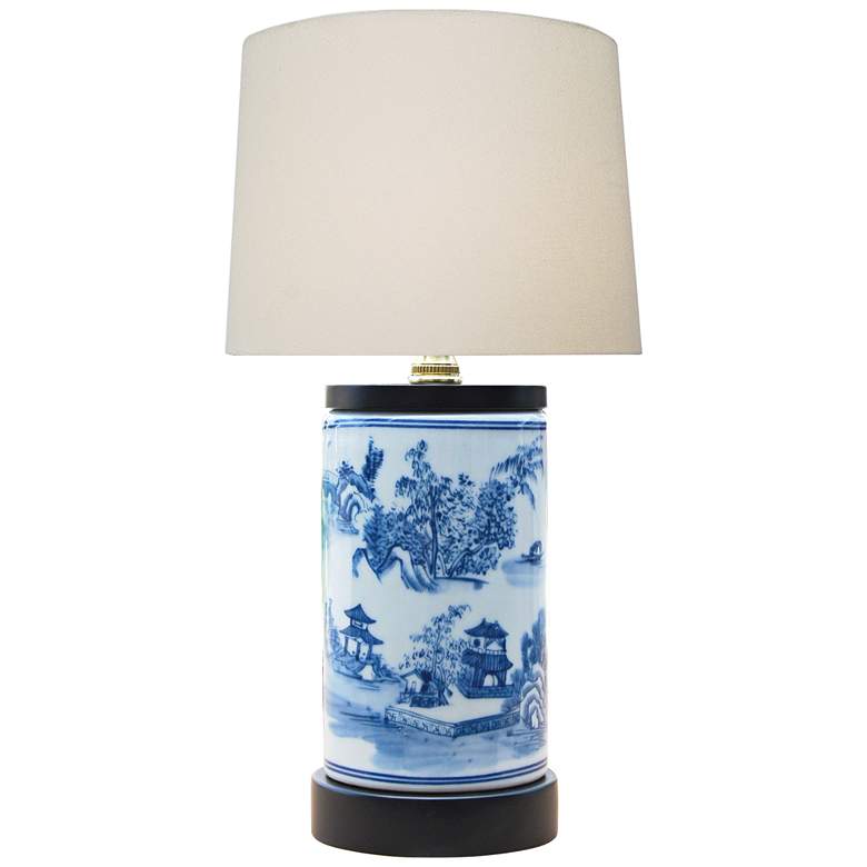 Image 1 Samm 15 inch High Blue and White Cylinder Vase Accent Table Lamp