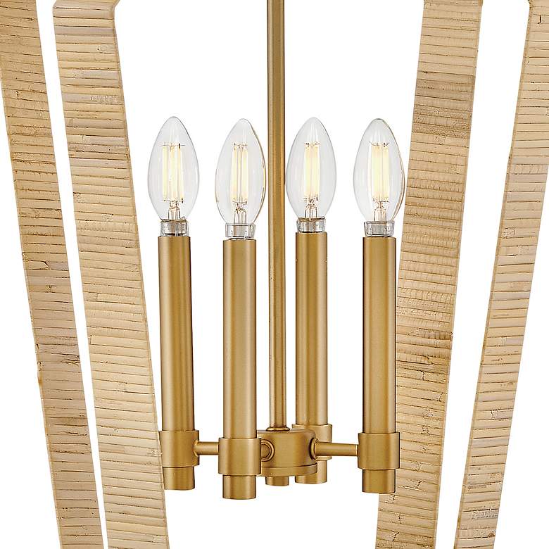 Image 2 Sammi 17" Wide Lacquered Brass and Rattan 4-Light Pendant more views