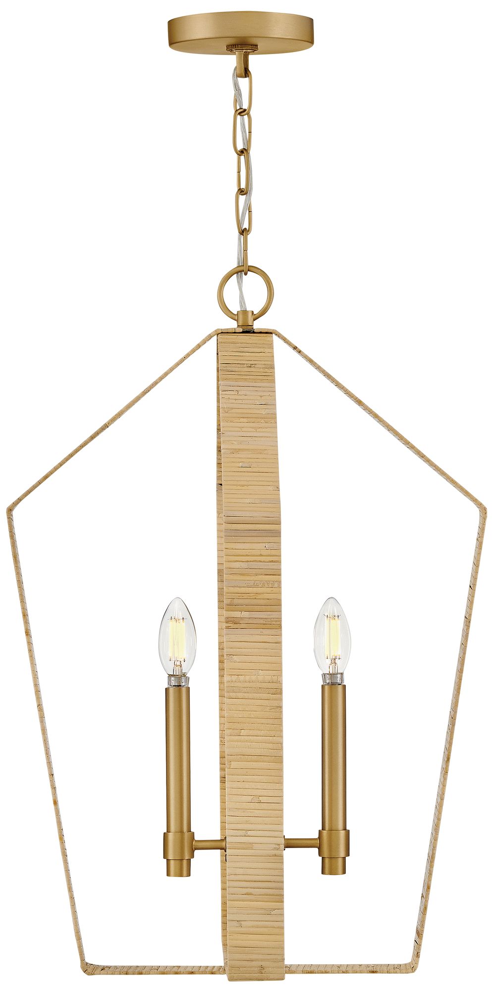 Sammi 17" Wide Lacquered Brass and Rattan 4-Light Pendant