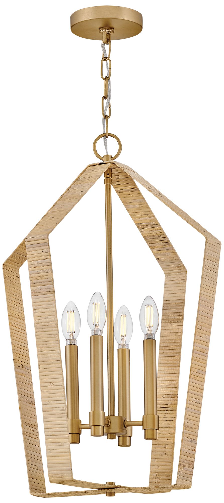 Sammi 17" Wide Lacquered Brass and Rattan 4-Light Pendant