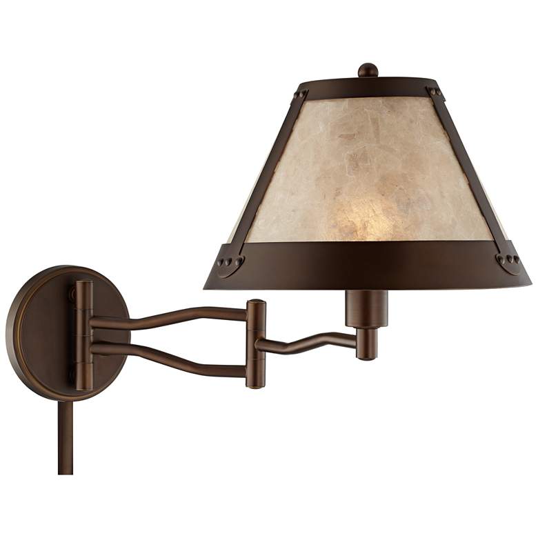 Samuel Mica Shade Mission Plug-In Swing Arm Wall Lamp with Cord Cover more views