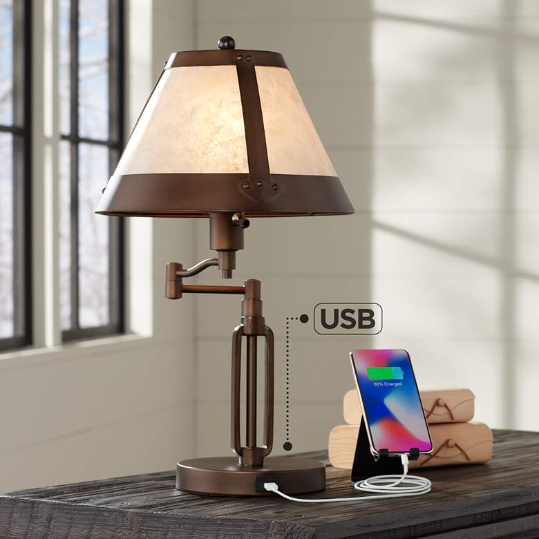 Samuel Swing Arm Desk Lamp with Mica Shade and USB Port